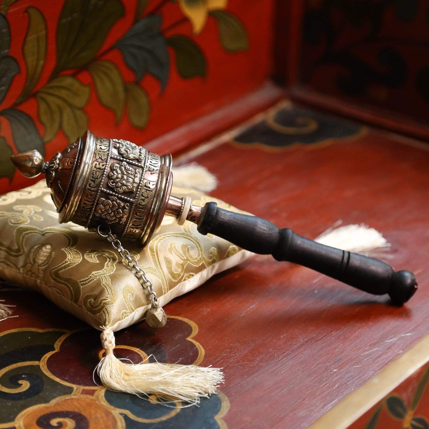 Auspicious Symbols Handheld Prayer Wheel