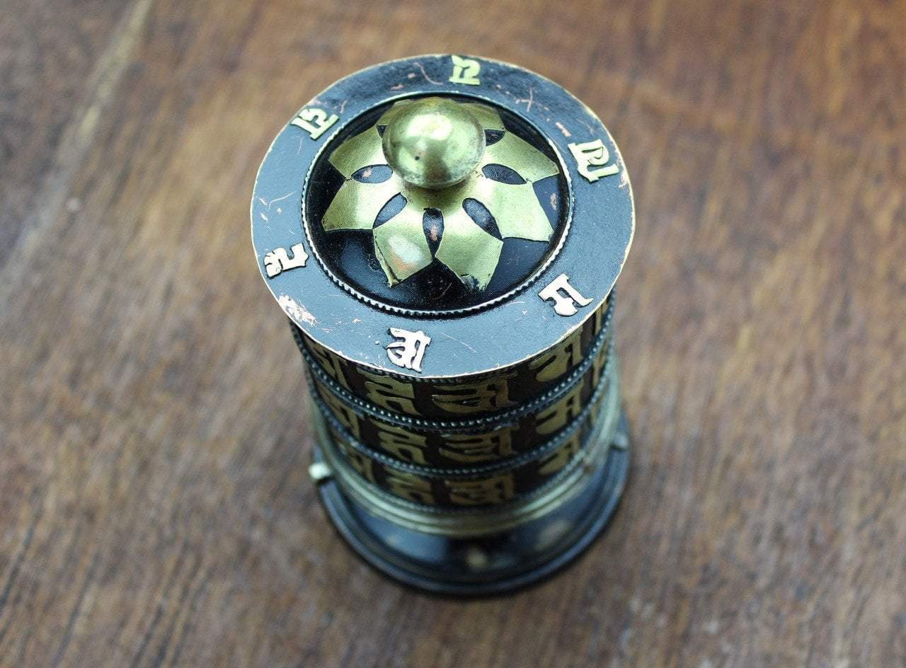 3 Line Copper OM Mani Padme Table Tibetan Prayer Wheel