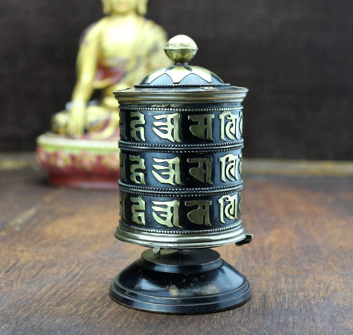 3 Line Copper OM Mani Padme Table Tibetan Prayer Wheel