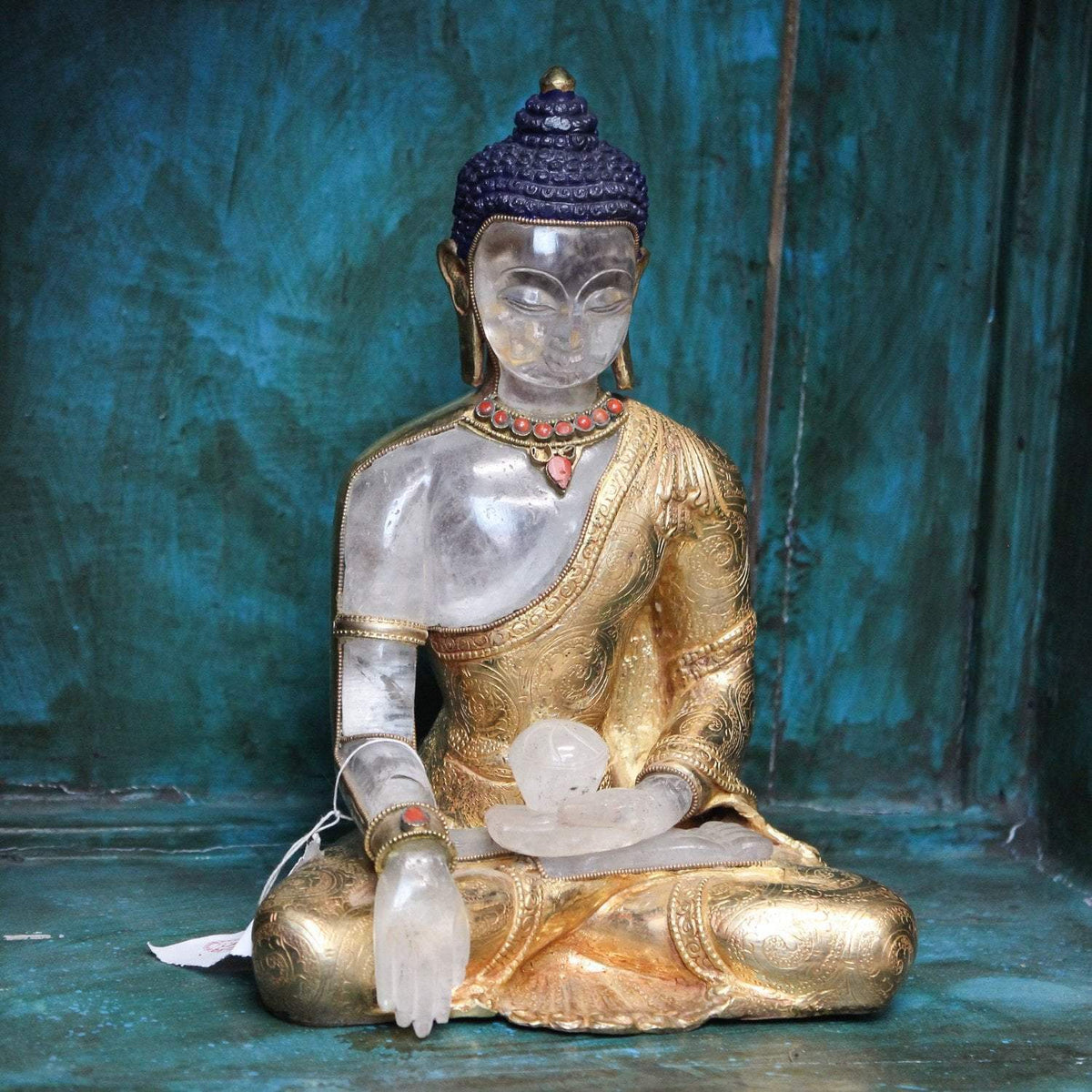 Astonishing Crystal and Gold Shakyamuni Buddha Statue