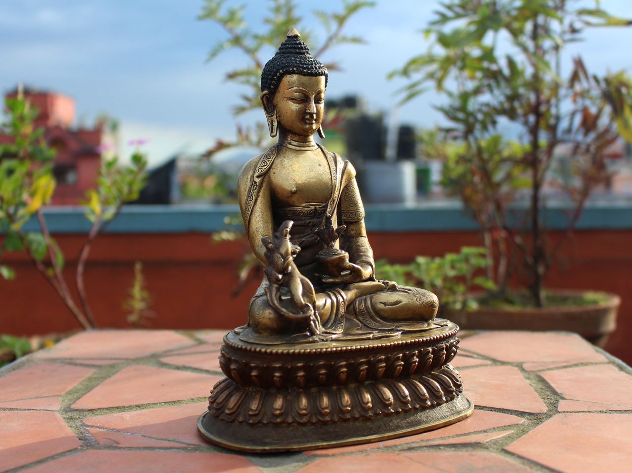 Auspicious Astamangal  Carving Bronze  Medicine Buddha  Statue 8 inch