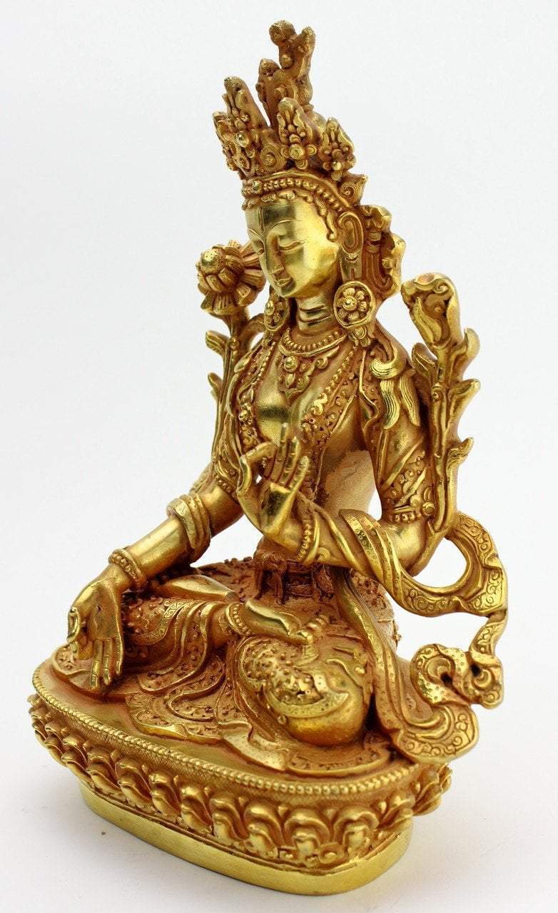 8 Inch Gold Plated White Tara Statue