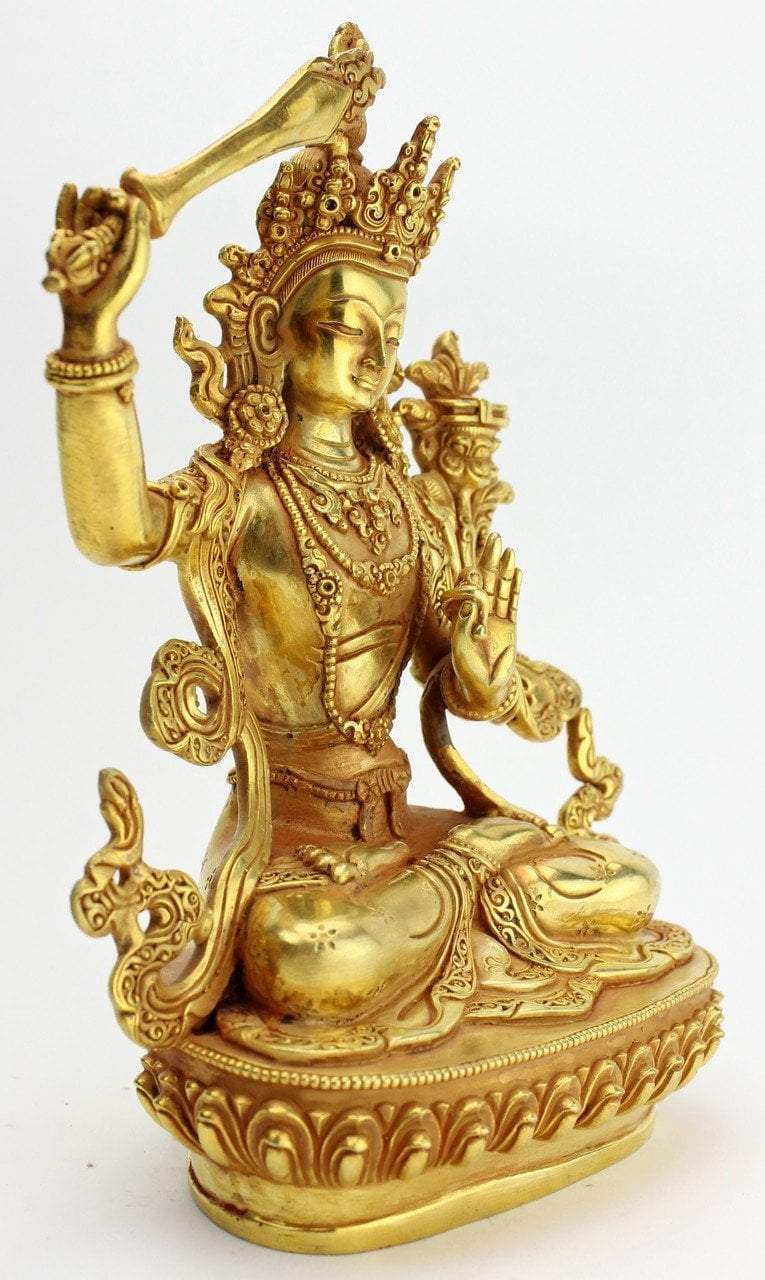 9 Inch Gold Plated Manjushri Statue
