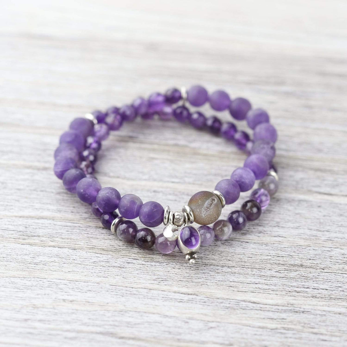 Amethyst Chakra Charm Double Wrap Bracelet