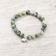 African Turquoise and Sterling Elephant Wrist Mala