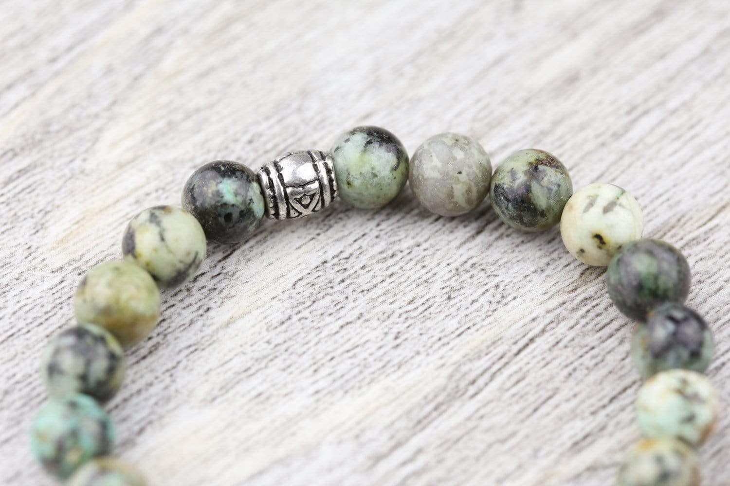 African Turquoise and Sterling Elephant Wrist Mala