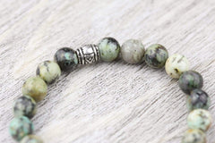 African Turquoise and Sterling Elephant Wrist Mala